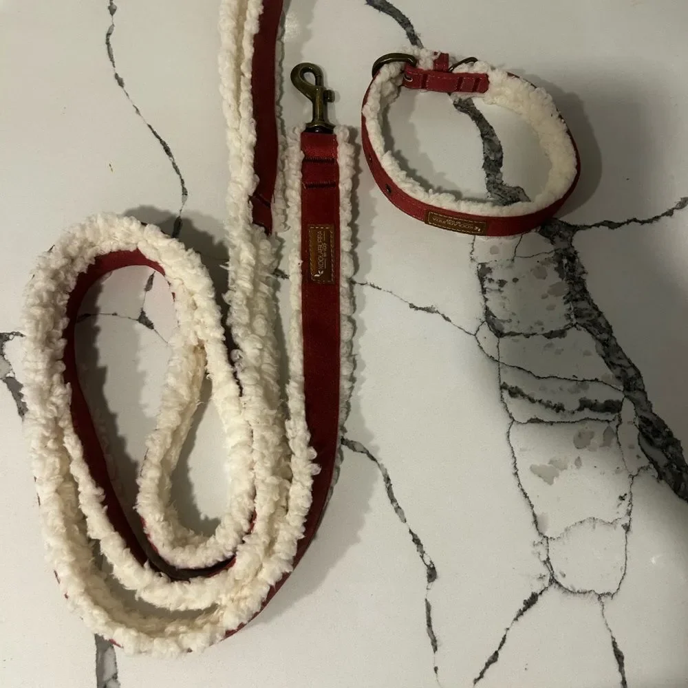 Koolaburra Faux Suede And Sherpa Dog Collar and Leash NWOT